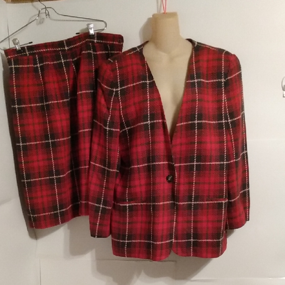 Vtg Macduff Preppy Clueless Wool  Blend Plaid Suit Plus Size Office Sales